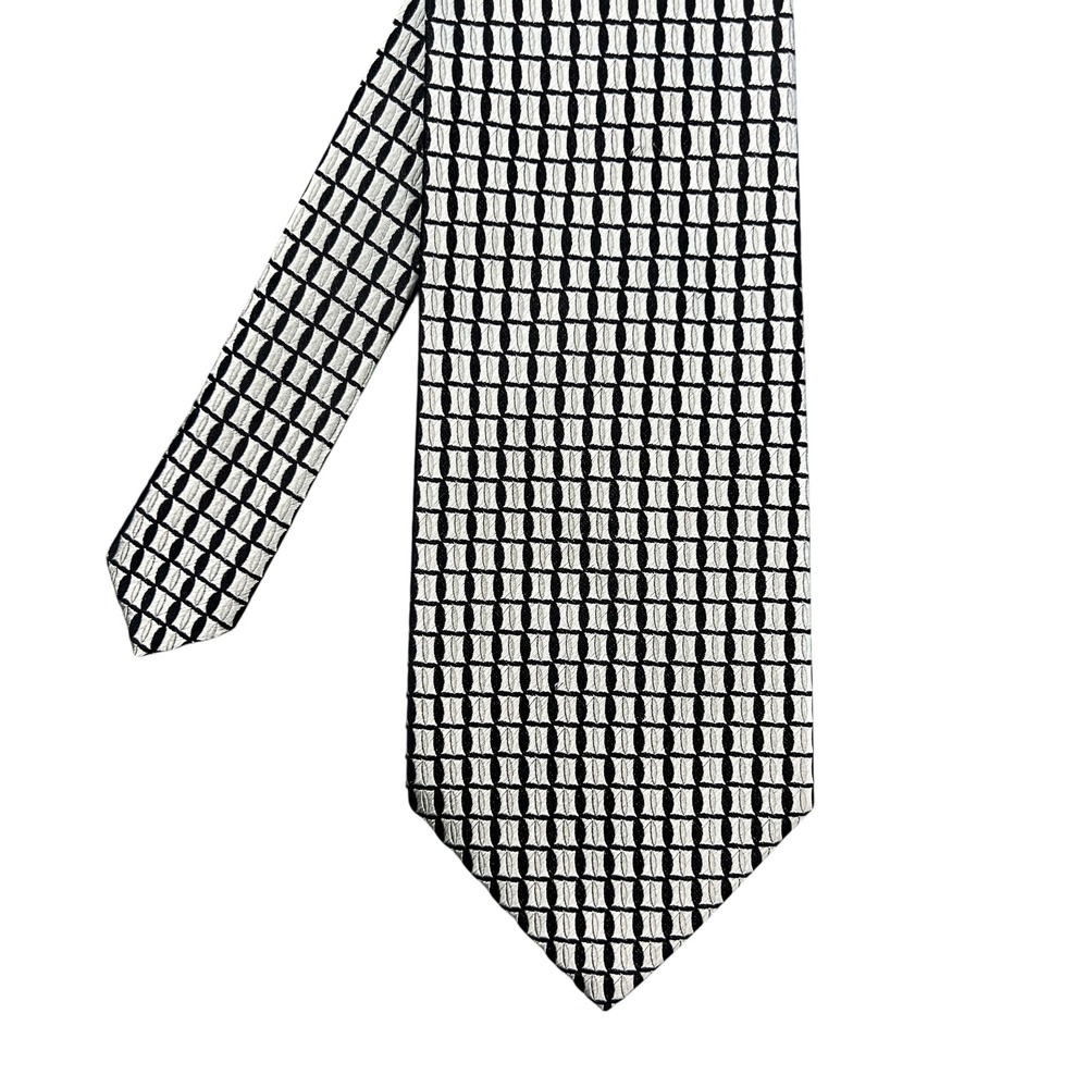Campia Moda Black Silver Geometric Silk Necktie Mens OS Handmade